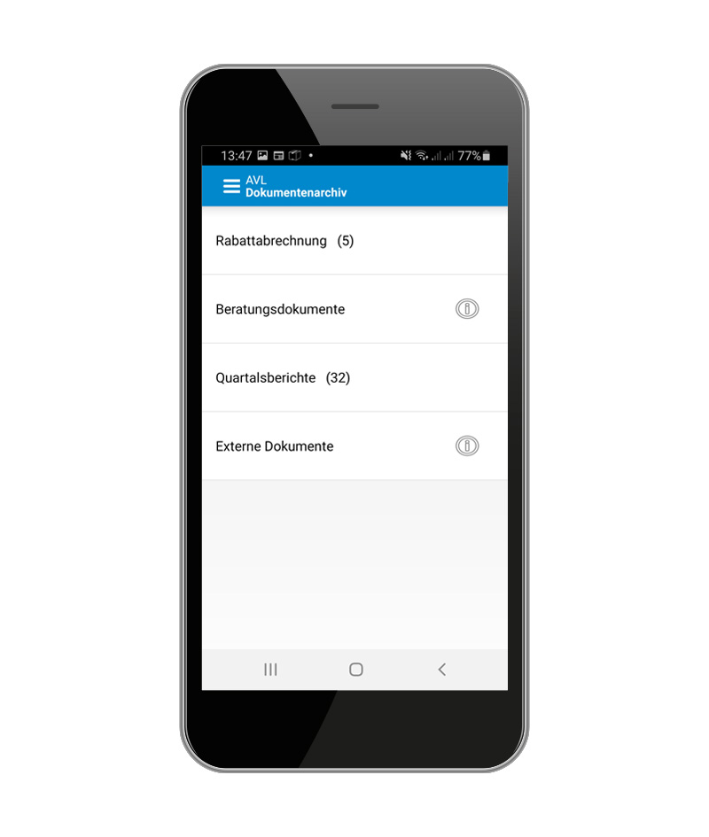 AVL Kundenlogin mobil Dokumentenarchiv Übersicht